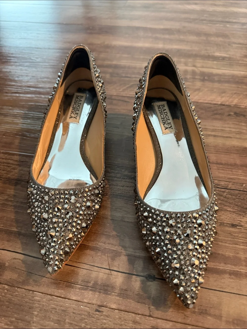BADGLEY MISCHIKA Silver Crystal Pointed Toe heels